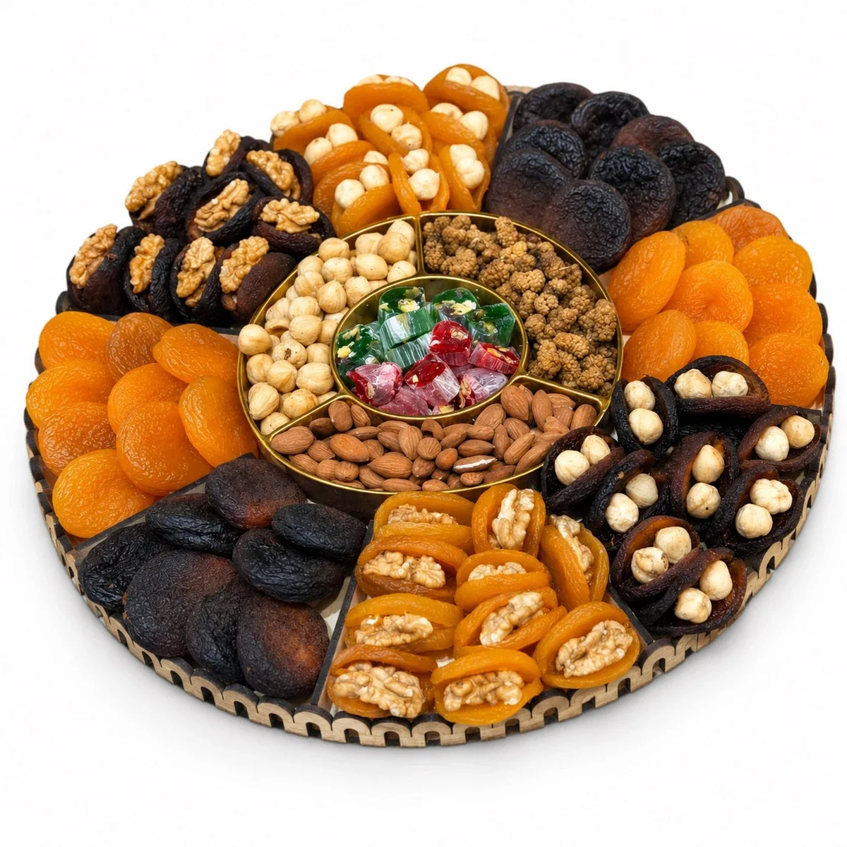 Han Bey Kayısı Hediyelik Paketi No:23, 2350–2500 g ağırlığında Malatya gün kurusu kayısıları, özenle seçilmiş kuruyemişler ve geleneksel yöresel lezzetlerle hazırlanan lüks hediye kutusu