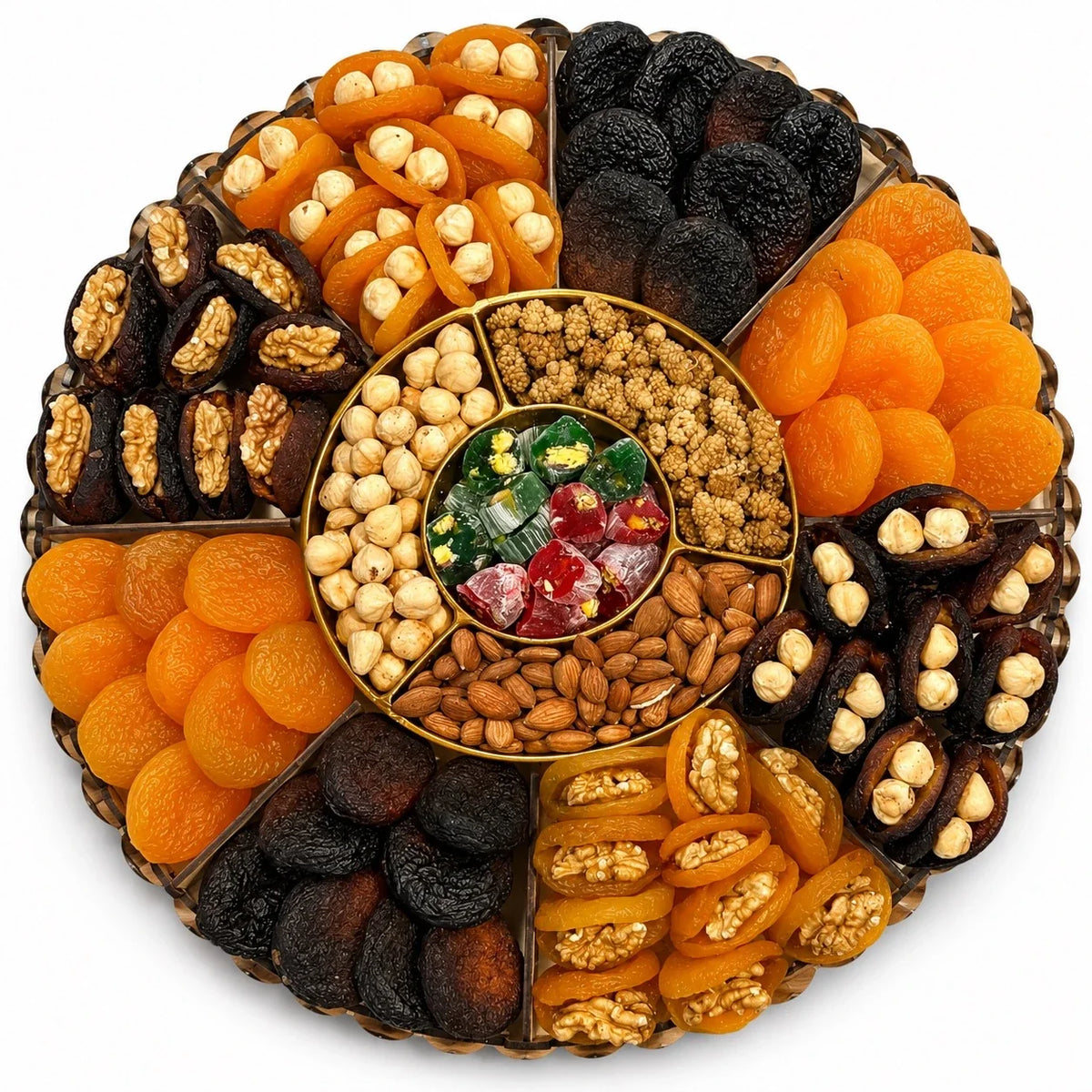 Han Bey Kayısı Hediyelik Paketi No:23, 2350–2500 g ağırlığında Malatya gün kurusu kayısıları, özenle seçilmiş kuruyemişler ve geleneksel yöresel lezzetlerle hazırlanan lüks hediye kutusu.