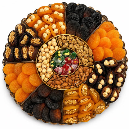 Han Bey Kayısı Hediyelik Paketi No:23, 2350–2500 g ağırlığında Malatya gün kurusu kayısıları, özenle seçilmiş kuruyemişler ve geleneksel yöresel lezzetlerle hazırlanan lüks hediye kutusu.