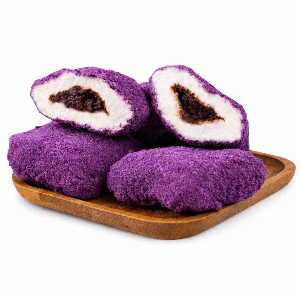 Mor kek tozlu bohça lokum, mor kek kaplı Türk lokumu, bohça şeklinde lokum, renkli hediyelik lokum, özel ikramlık lokum çeşitleri, Han Bey Kayısı.